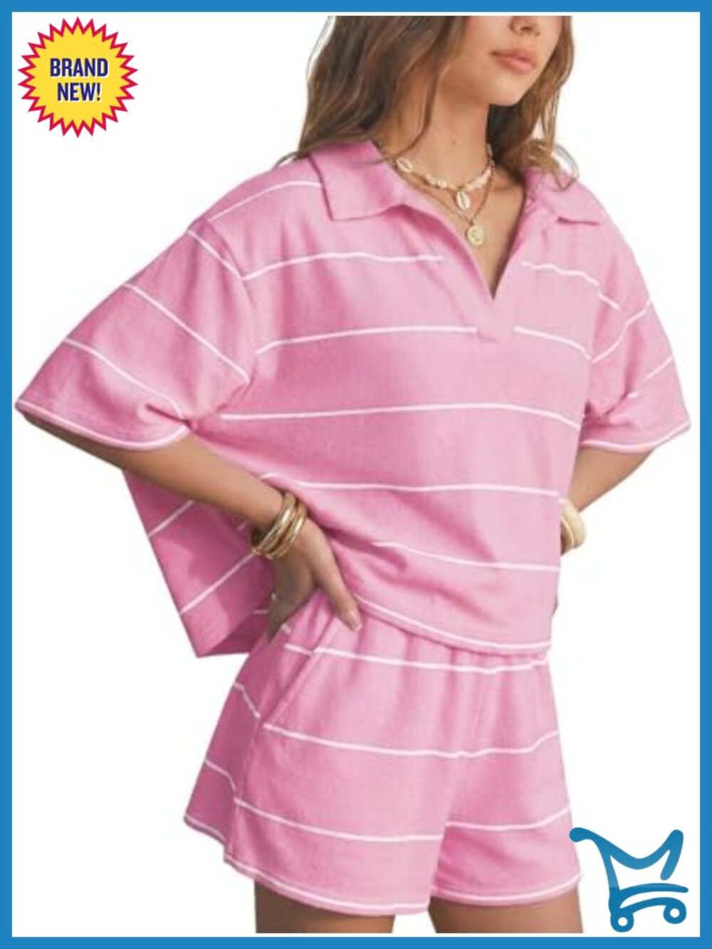 2 Piece Sweater Knit Faux Cashmere Polo V Neck Top & Shorts Lounge Set